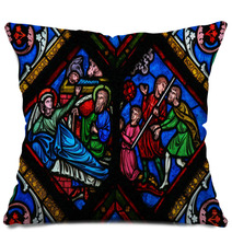 Nativity Scene At Christmas - Stained Glass Pillows 57895083