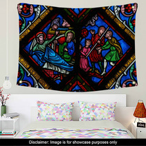 Nativity Scene At Christmas - Stained Glass Wall Art 57895083