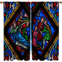 Nativity Scene At Christmas - Stained Glass Window Curtains 57895083