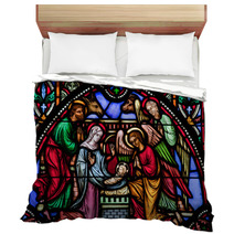 Nativity Scene Tinted Stained Glass Window Art Bedding 43813818