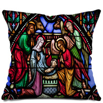 Nativity Scene Tinted Stained Glass Window Art Pillows 43813818
