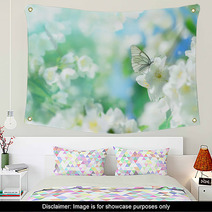 Natural Background With Butterfly On The Branch Of Blooming Jasmine Spring Scene Wall Art 193461163