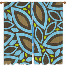 Nature Blue And Brown Leaves Print Window Curtains 71145850
