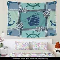 Nautical Patchwork Seamless Pattern Wall Art 66922490