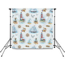 Nautical Watercolor Seamless Pattern Backdrops 52083374