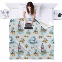 Nautical Watercolor Seamless Pattern Blankets 52083374
