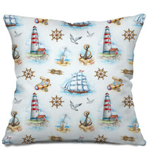 Nautical Watercolor Seamless Pattern Pillows 52083374