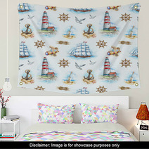 Nautical Watercolor Seamless Pattern Wall Art 52083374