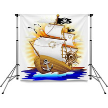 Nave Pirata Cartoon Pirate Ship-Vector Backdrops 43409153