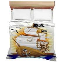 Nave Pirata Cartoon Pirate Ship-Vector Bedding 43409153