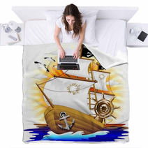 Nave Pirata Cartoon Pirate Ship-Vector Blankets 43409153