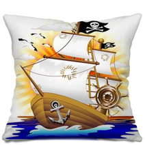 Nave Pirata Cartoon Pirate Ship-Vector Pillows 43409153