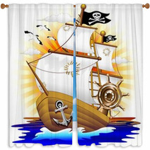 Nave Pirata Cartoon Pirate Ship-Vector Window Curtains 43409153