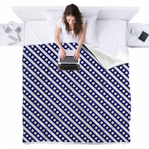 Navy Blue And White Small Polka Dots And Stripes Pattern Repeat Blankets 68631538