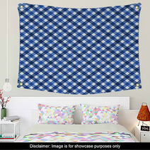 Navy Blue Gingham Fabric  Background Wall Art 48493977