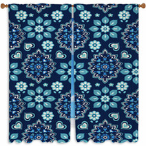 Navy Floral Bandana Vector ~ Seamless Background Window Curtains 51496448