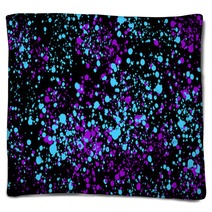Neon Cyan And Purple Random Round Paint Splashes On Black Background Abstract Colorful Texture For Web Design Website Presentations Digital Printing Fashion Or Concept Design Blankets 271003713