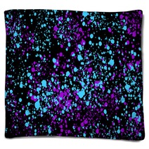 Neon Cyan And Purple Random Round Paint Splashes On Black Background Abstract Colorful Texture For Web Design Website Presentations Digital Printing Fashion Or Concept Design Blankets 271003713