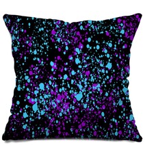 Neon Cyan And Purple Random Round Paint Splashes On Black Background Abstract Colorful Texture For Web Design Website Presentations Digital Printing Fashion Or Concept Design Pillows 271003713