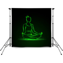 Neon Vector Illustration Of A Woman Practices Yoga Backdrops 111469449