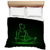 Neon Vector Illustration Of A Woman Practices Yoga Bedding 111469449