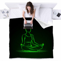 Neon Vector Illustration Of A Woman Practices Yoga Blankets 111469449