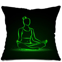 Neon Vector Illustration Of A Woman Practices Yoga Pillows 111469449