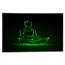 Neon Vector Illustration Of A Woman Practices Yoga Rugs 111469449