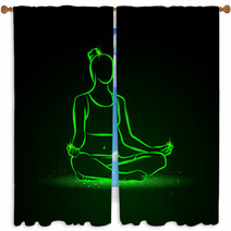 Neon Vector Illustration Of A Woman Practices Yoga Window Curtains 111469449