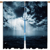 New Hope In The Stormy Ocean, Abstract Environmental Backgrounds Window Curtains 64846091