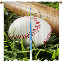New White Baseball In Green Grass Window Curtains 50625747