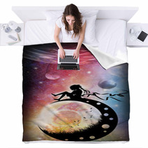 New World New Life Lonely Anime Girl In Outer Space Silhouette Art Photo Manipulation Blankets 139553688