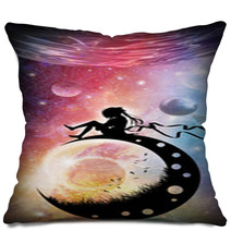 New World New Life Lonely Anime Girl In Outer Space Silhouette Art Photo Manipulation Pillows 139553688