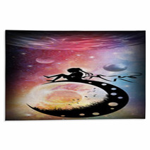 New World New Life Lonely Anime Girl In Outer Space Silhouette Art Photo Manipulation Rugs 139553688