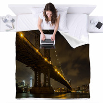 New York City Bridges At Night Blankets 60558395