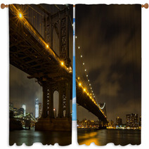 New York City Bridges At Night Window Curtains 60558395