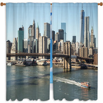 New York City Brooklyn Bridge Downtown Skyline Window Curtains 58367442