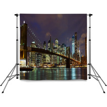 New York City Brooklyn Bridge Panorama At Dusk Backdrops 38453008
