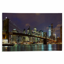 New York City Brooklyn Bridge Panorama At Dusk Rugs 38453008