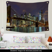New York City Brooklyn Bridge Panorama At Dusk Wall Art 38453008