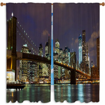 New York City Brooklyn Bridge Panorama At Dusk Window Curtains 38453008