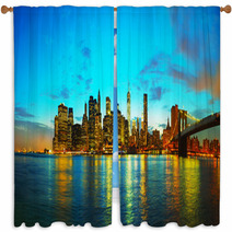 New York City Cityscape At Sunset Window Curtains 53690903