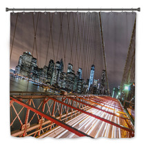 New York City - Manhattan Skyline From Brooklyn Bridge By Night Bath Decor 58801379