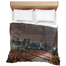 New York City - Manhattan Skyline From Brooklyn Bridge By Night Bedding 58801379