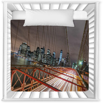 New York City - Manhattan Skyline From Brooklyn Bridge By Night Nursery Decor 58801379