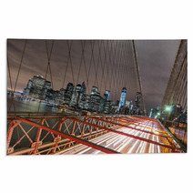 New York City - Manhattan Skyline From Brooklyn Bridge By Night Rugs 58801379