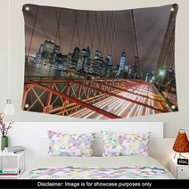 New York City - Manhattan Skyline From Brooklyn Bridge By Night Wall Art 58801379