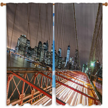New York City - Manhattan Skyline From Brooklyn Bridge By Night Window Curtains 58801379