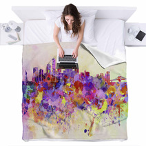New York Skyline In Watercolor Background Blankets 59802668