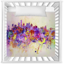 New York Skyline In Watercolor Background Nursery Decor 59802668